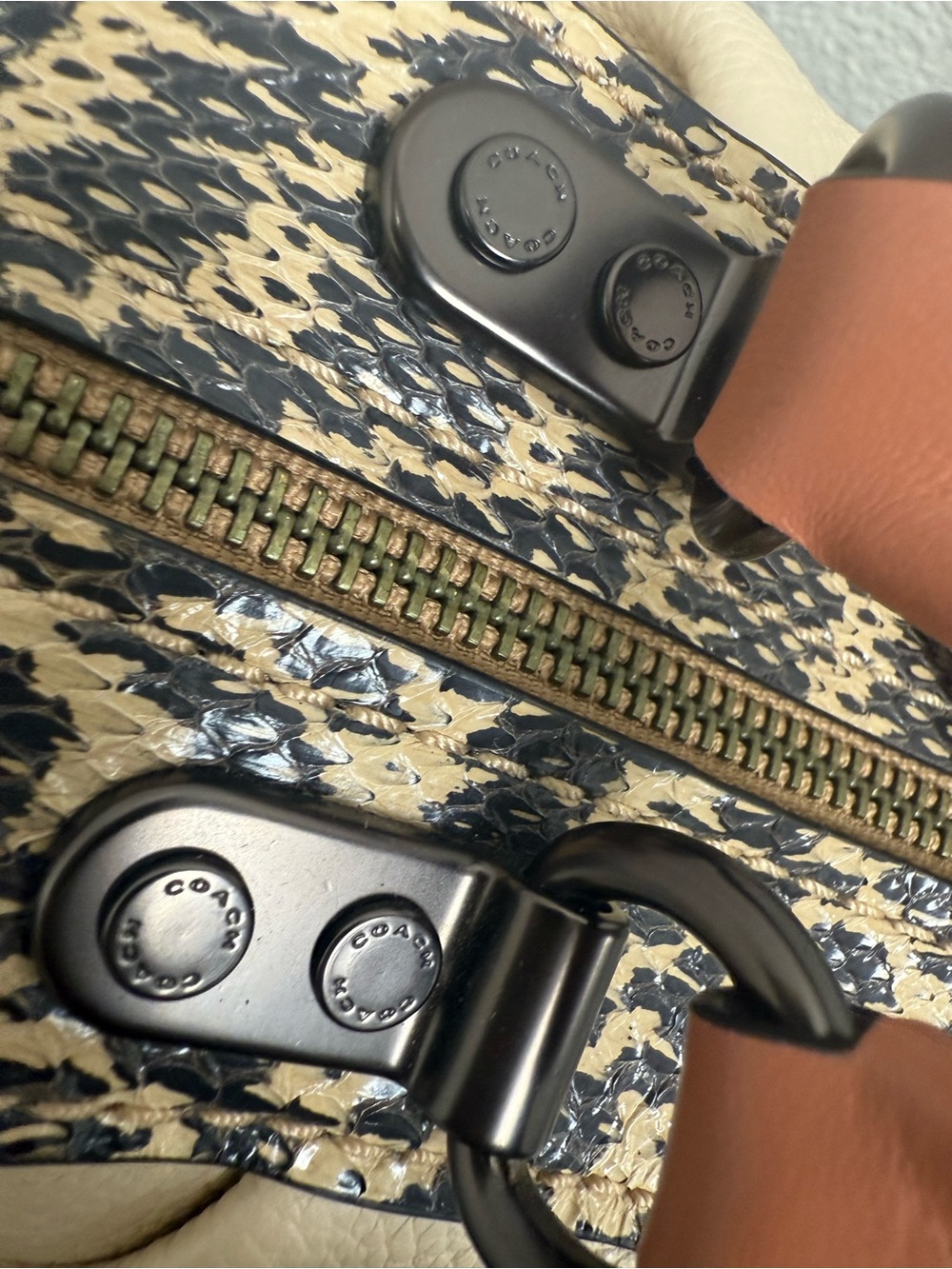 Coach Beige Lane Satchel in Colorblock with Snake Skin Accents - Picture 15 of 16